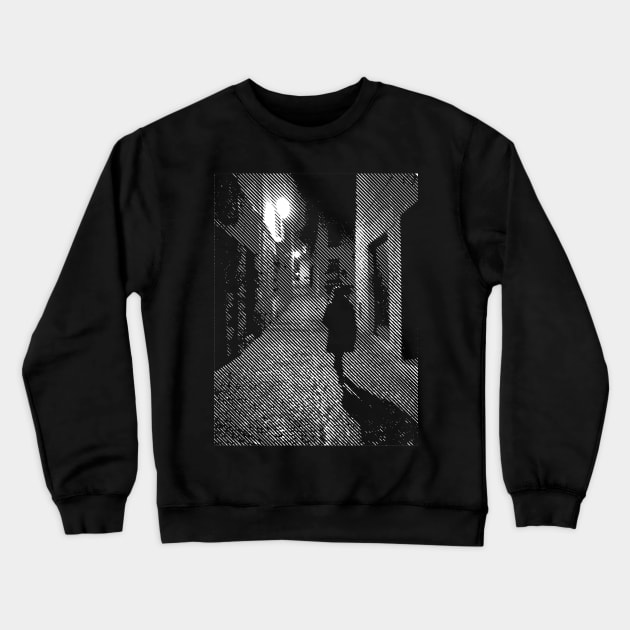 Street Lines Evening Stroll in Midieval Town Crewneck Sweatshirt by PelagiosCorner